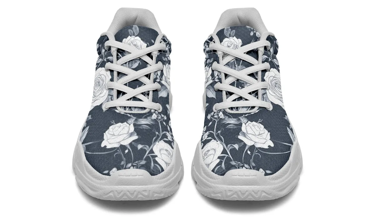 Grey Rose Romance Chunky Sneakers - Light Breathable and Comfortable Sports Shoes with Platform Soles