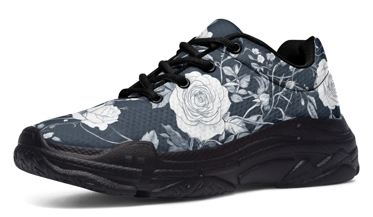 Grey Rose Romance Chunky Sneakers - Light Breathable and Comfortable Sports Shoes with Platform Soles