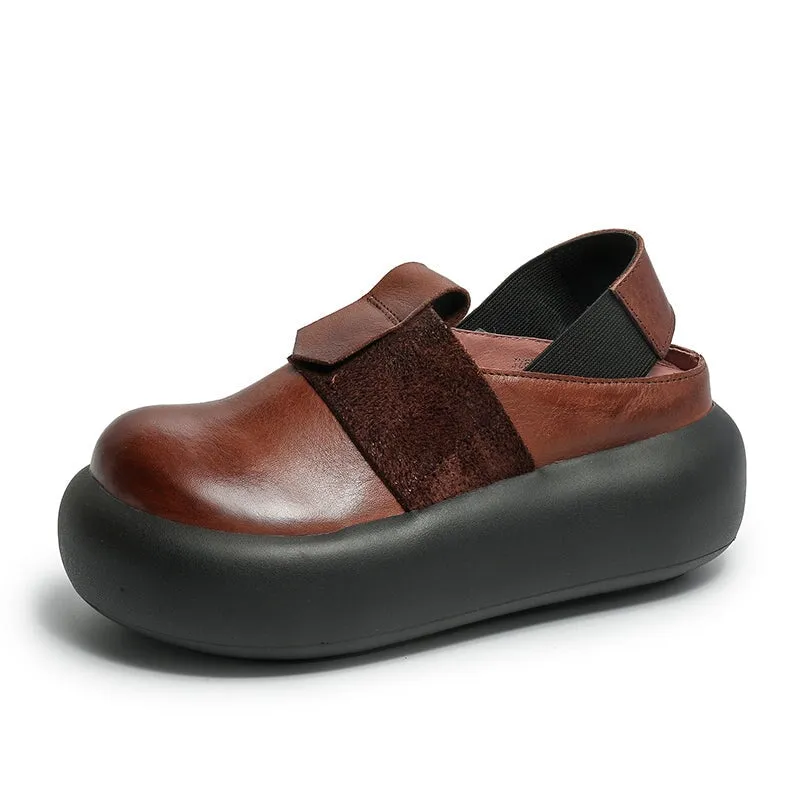 Handmade 50mm Flatform Leather Sandals Loafers in Black/Brown