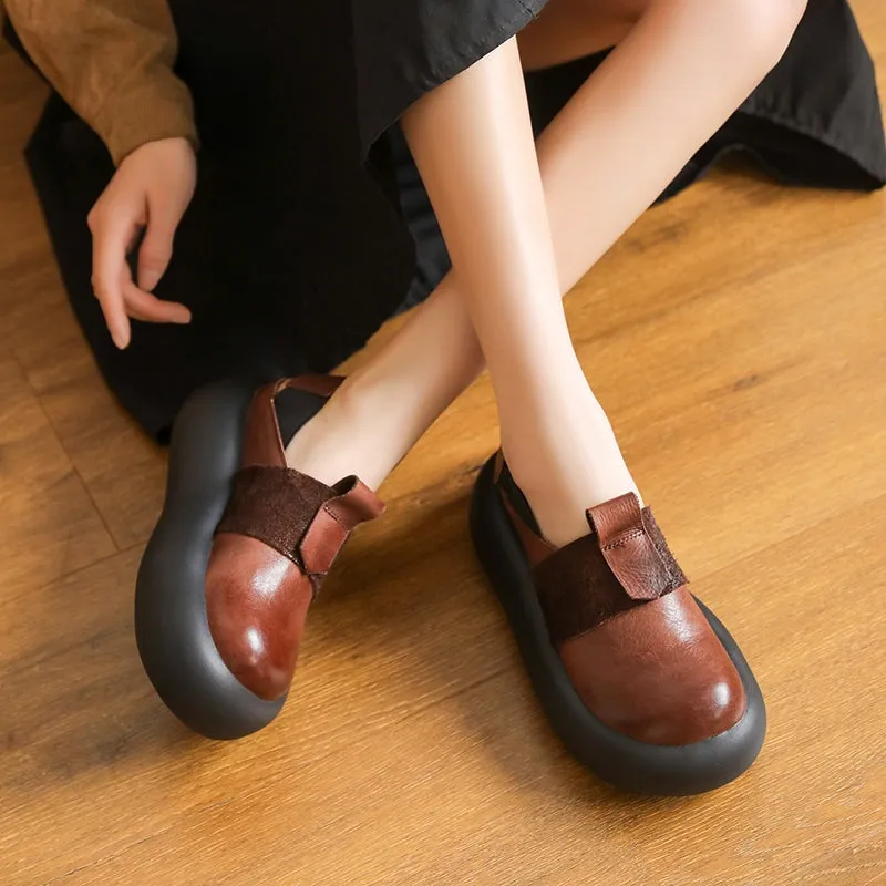 Handmade 50mm Flatform Leather Sandals Loafers in Black/Brown