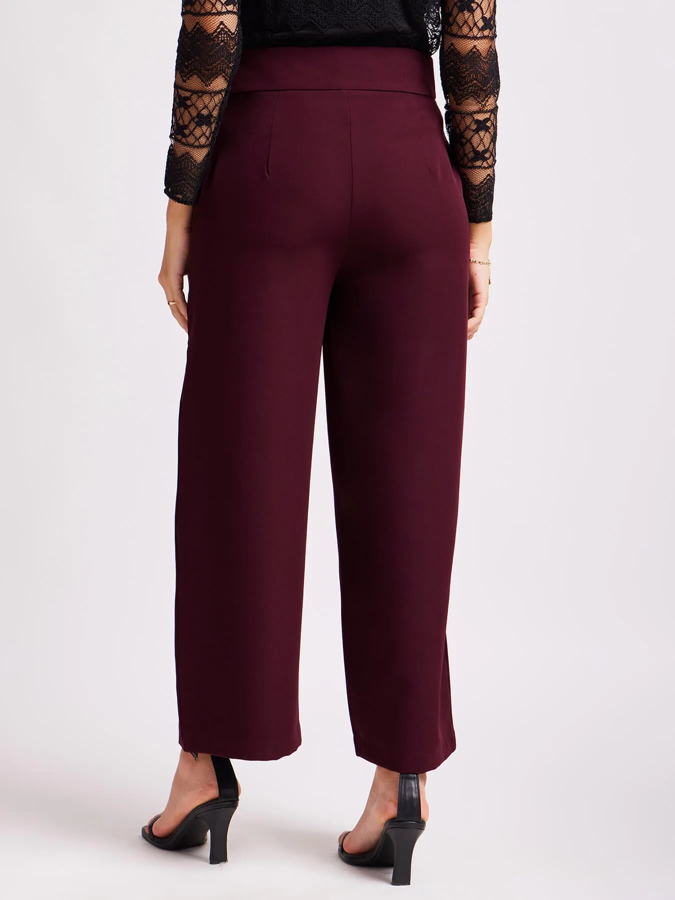 High Waist Wide Leg Trousers - Maroon