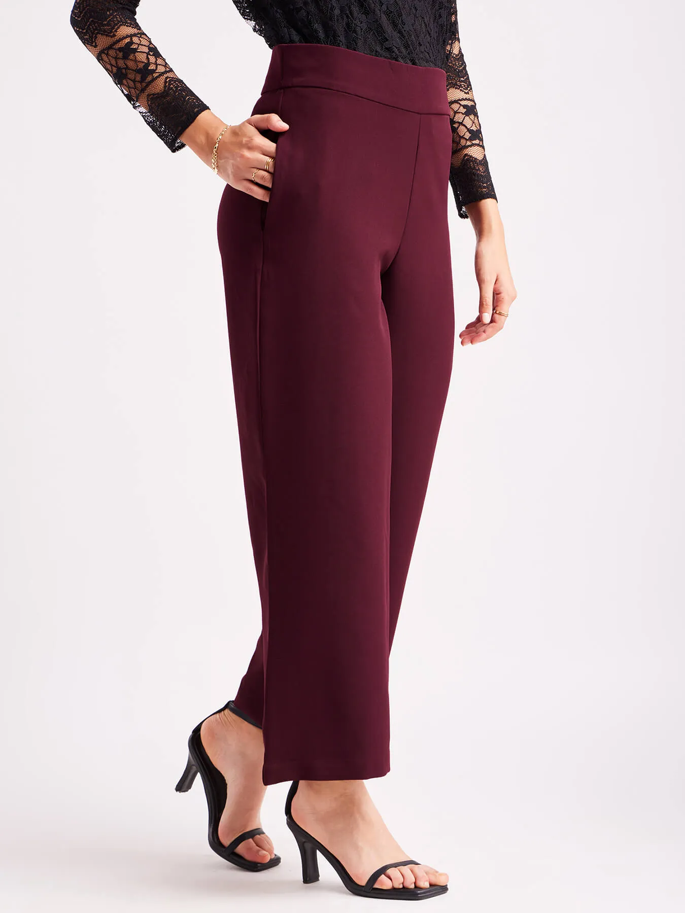 High Waist Wide Leg Trousers - Maroon