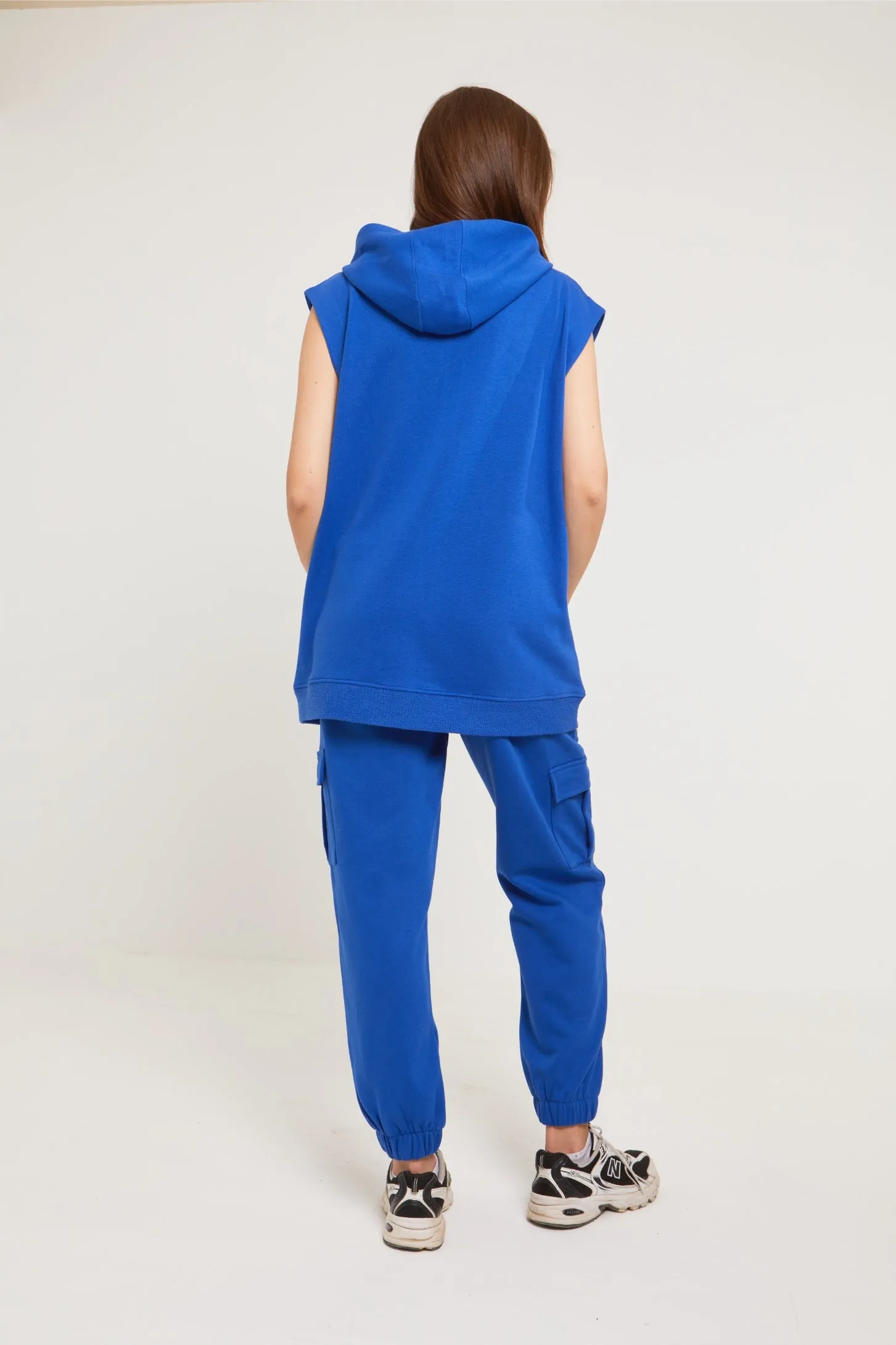 HOODED OVERSIZED VEST - BLUE