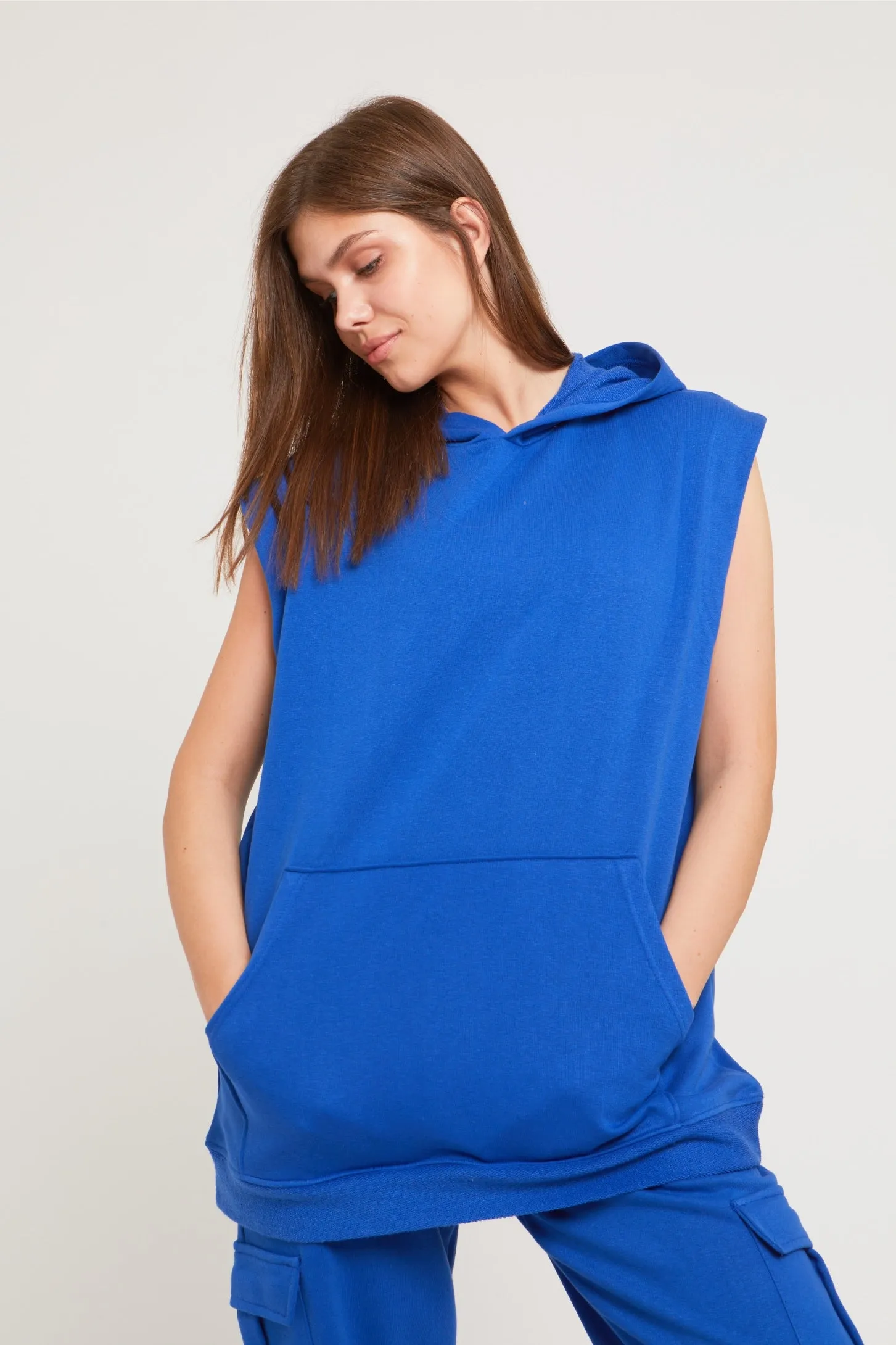 HOODED OVERSIZED VEST - BLUE