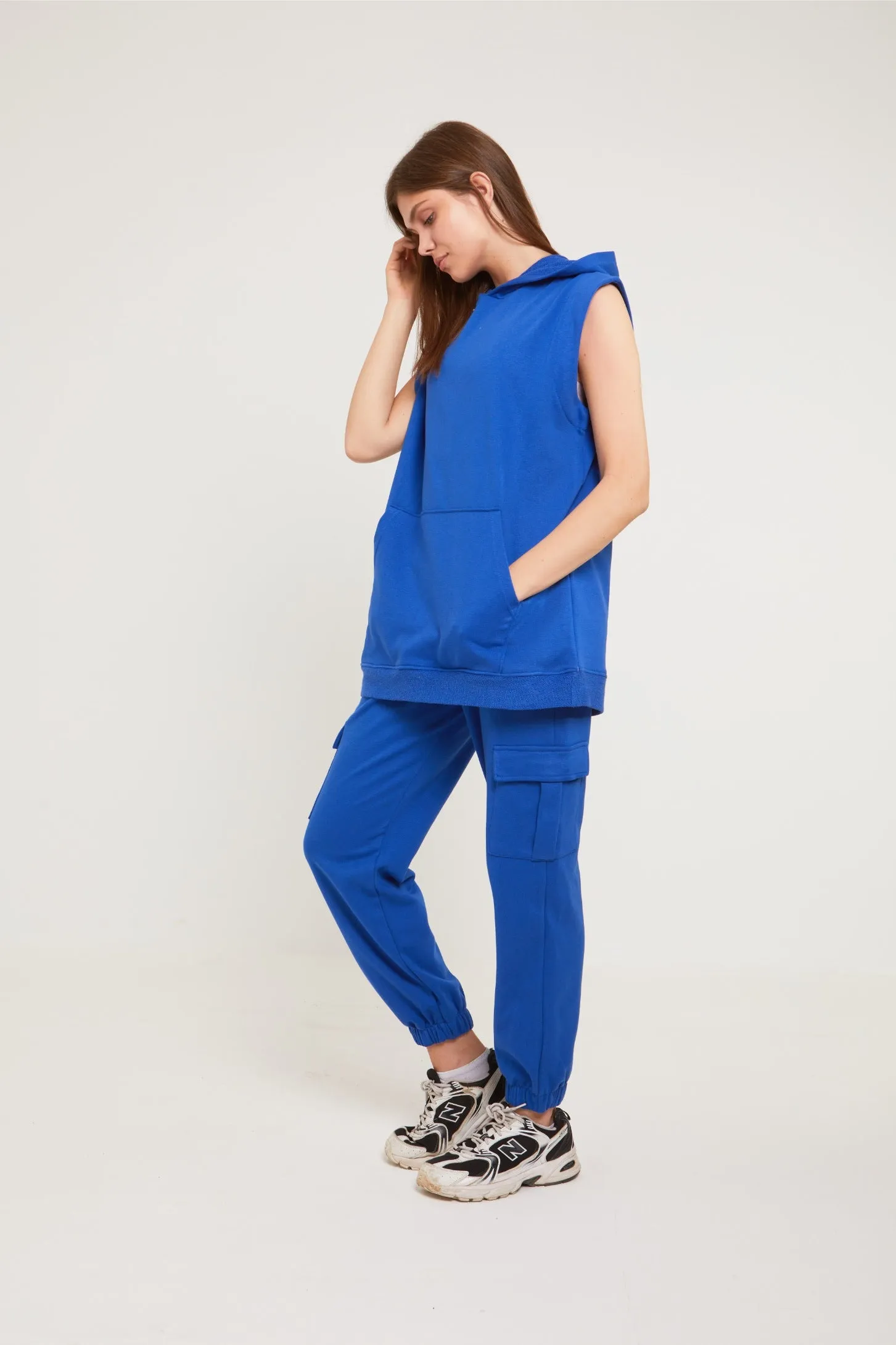 HOODED OVERSIZED VEST - BLUE