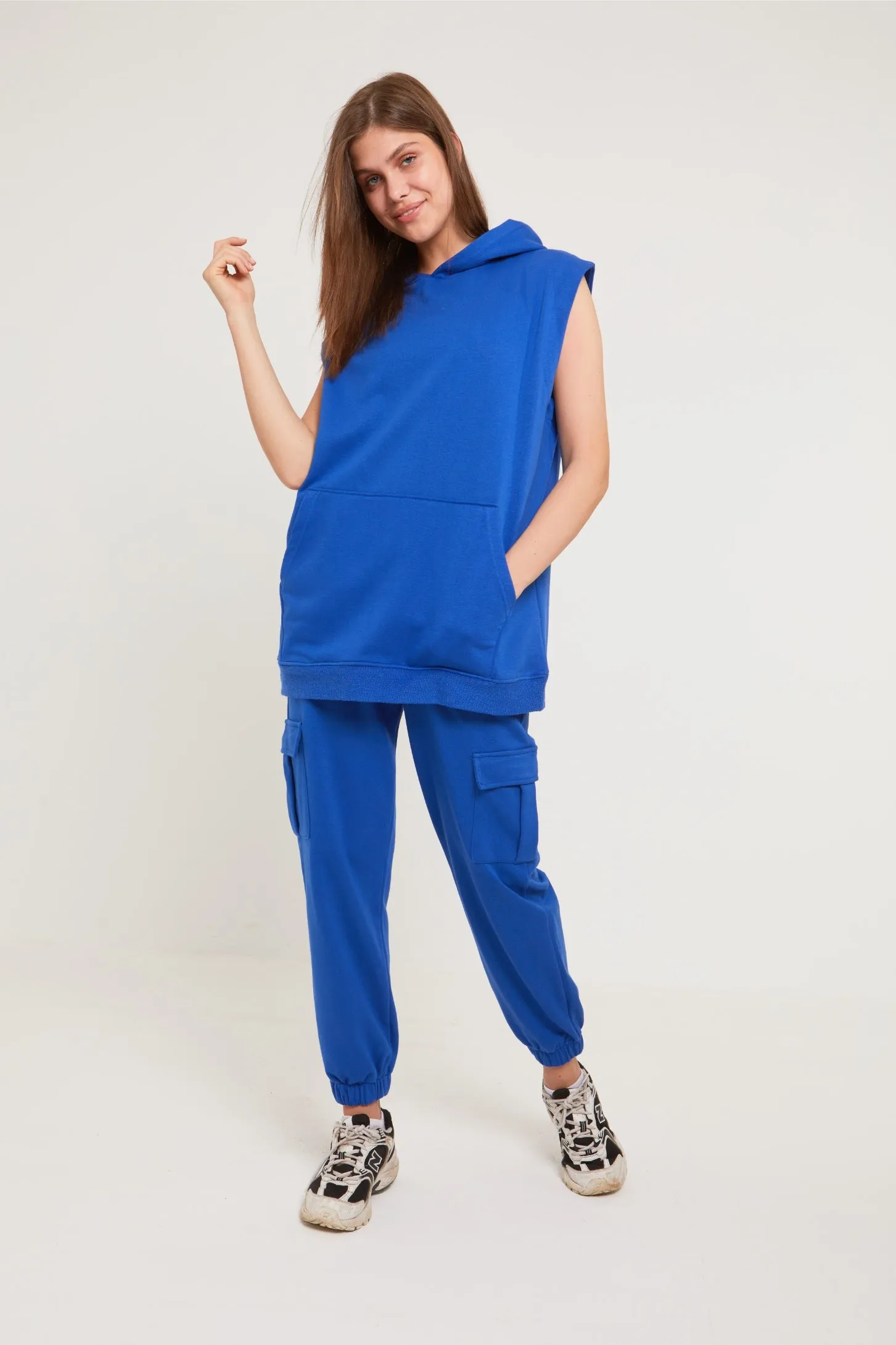 HOODED OVERSIZED VEST - BLUE