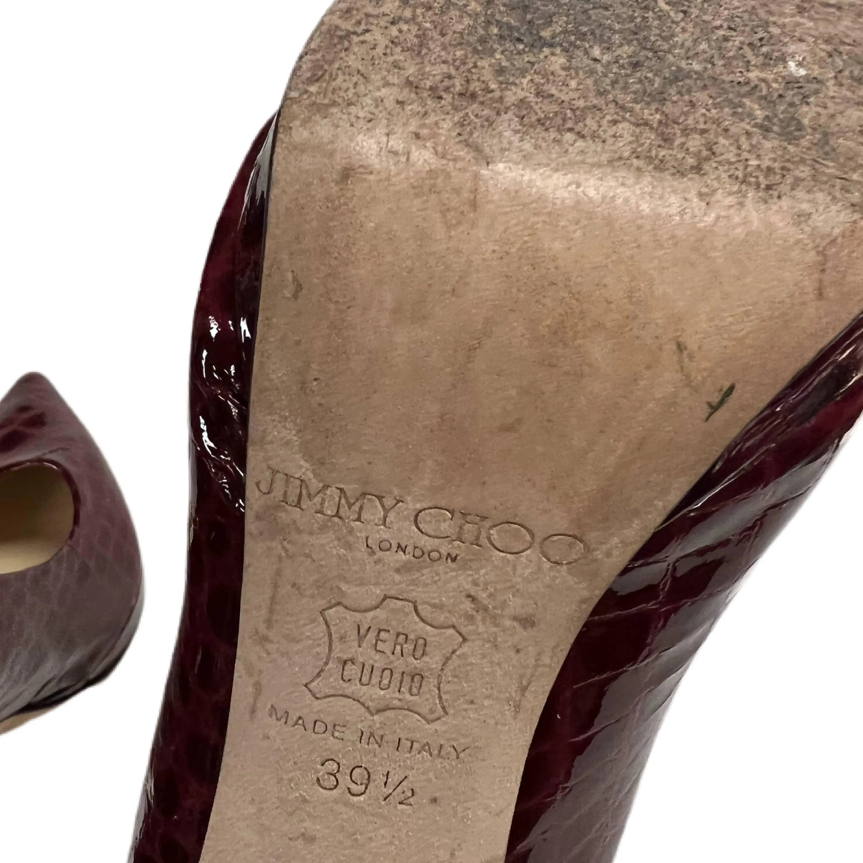 JIMMY CHOO Burgundy Red 'Croc' Effect Pumps | Size 39.5