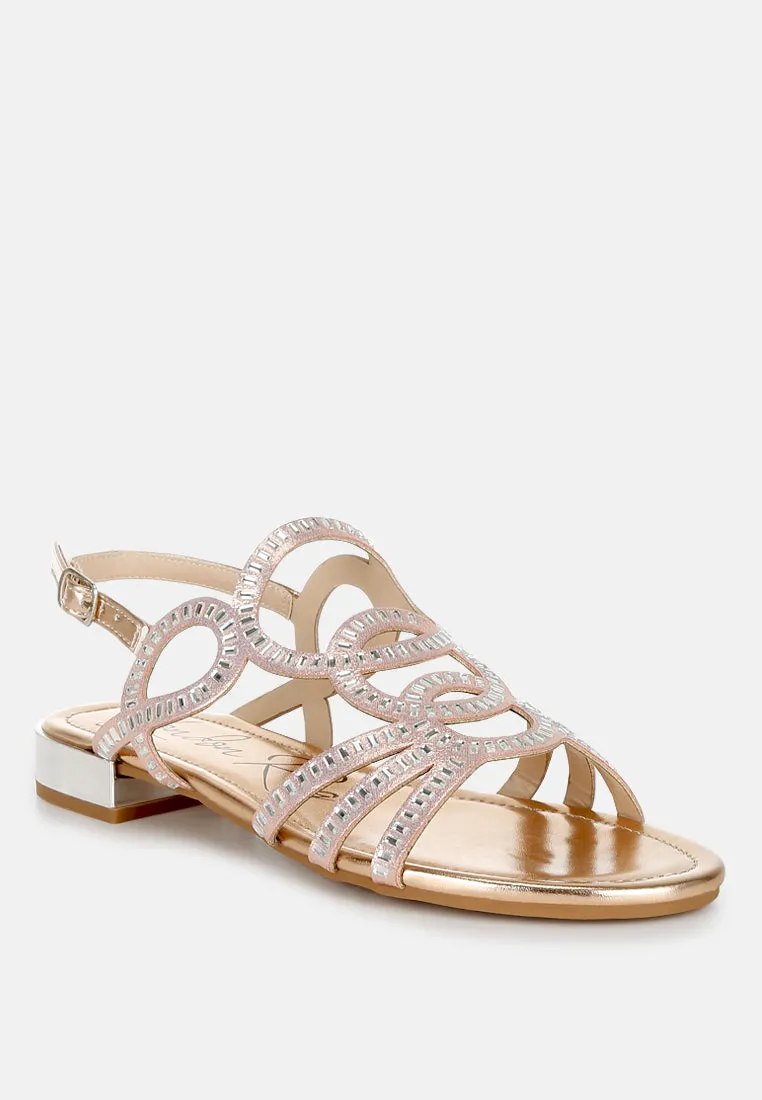 Jisters Cut Out Detail Rhinestone Flat Sandals