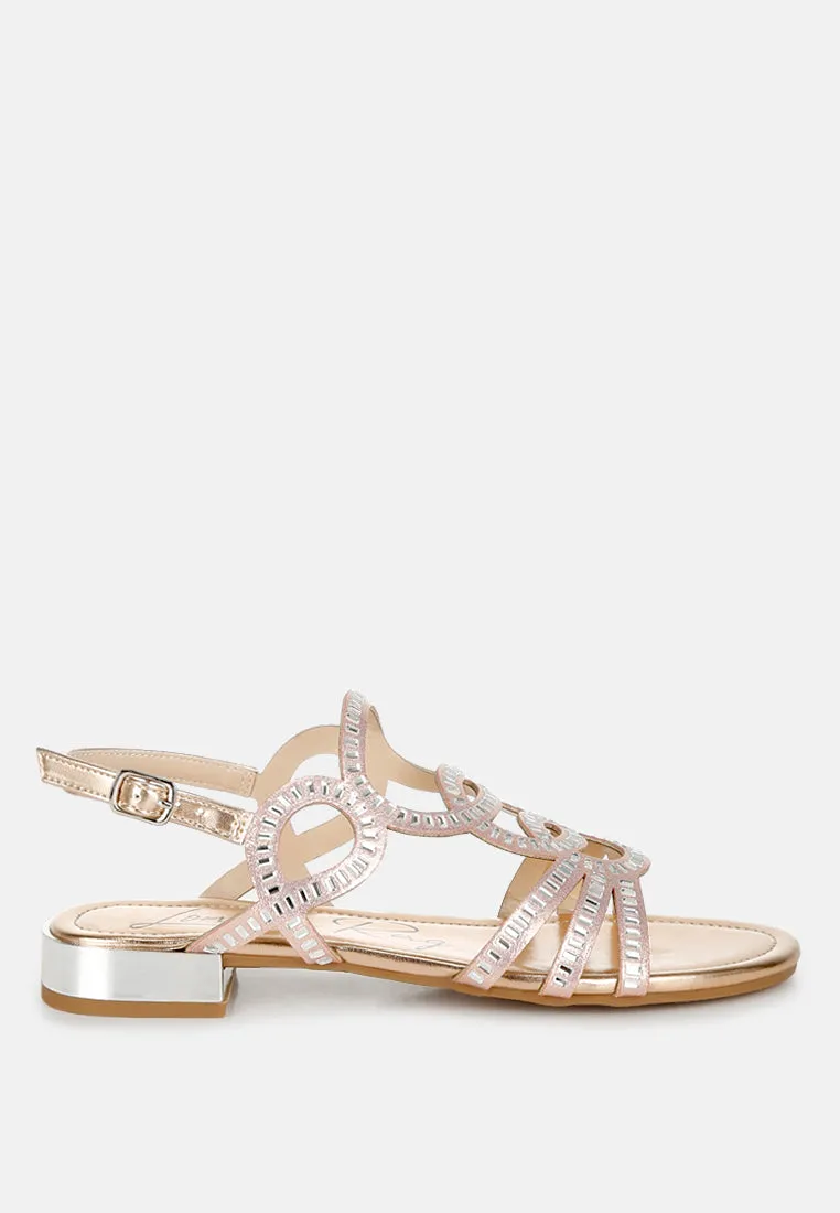 Jisters Cut Out Detail Rhinestone Flat Sandals