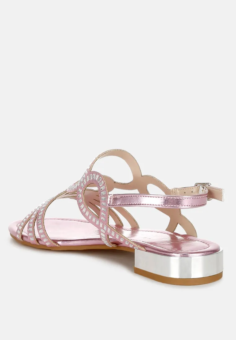 Jisters Cut Out Detail Rhinestone Flat Sandals