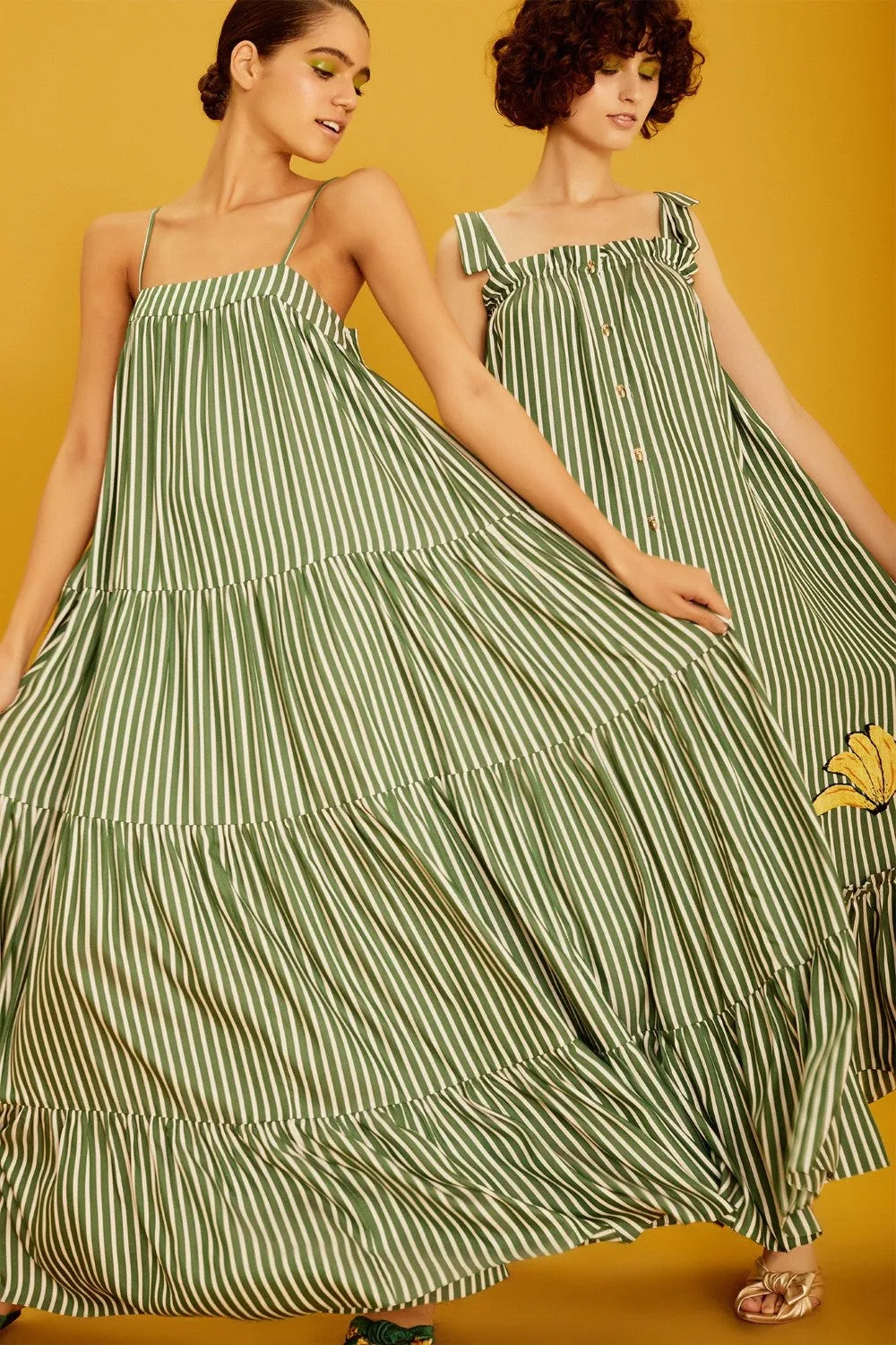 Josephine Striped Long Dress with Banana Detail