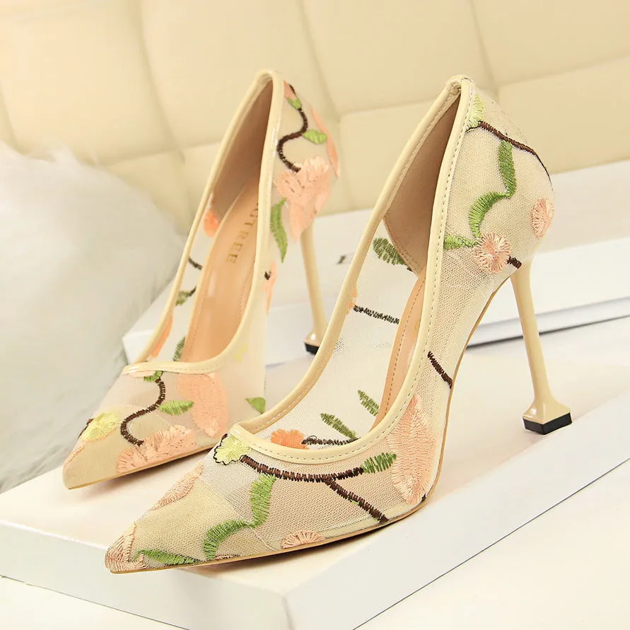 Joskaa Shoes Women Embroidered Ladies Heels Pumps Women Shoes Fetish High Heels Tacones Luxury Shoes Women Designers Black Heels