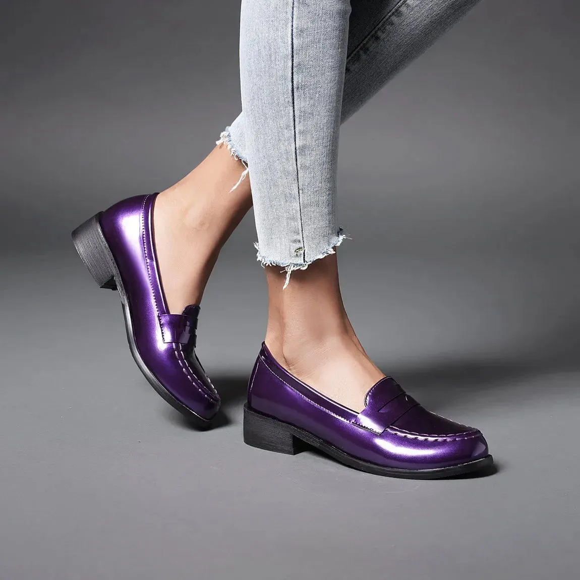 KIylethomasw Spring Autumn New Women Low Heels Loafers Slip On Patent Leather Casual Daily Work Shoes Purple Black Yellow Plus Size 41 42 43