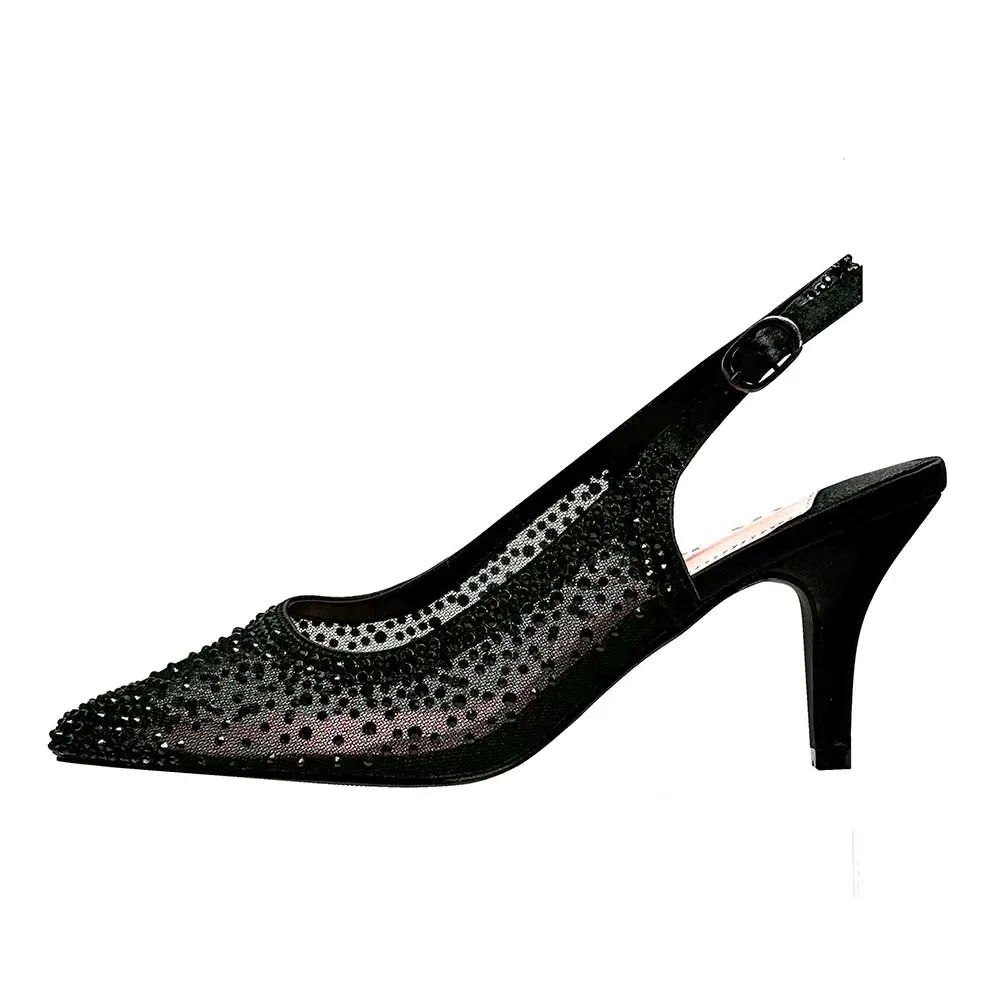 Lady Couture Lola Black Embellished Pointed Toe Slingback Pump with 3" Heel