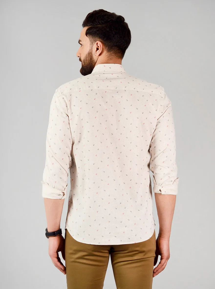 Light Beige Printed Slim Fit Casual Shirt | JadeBlue