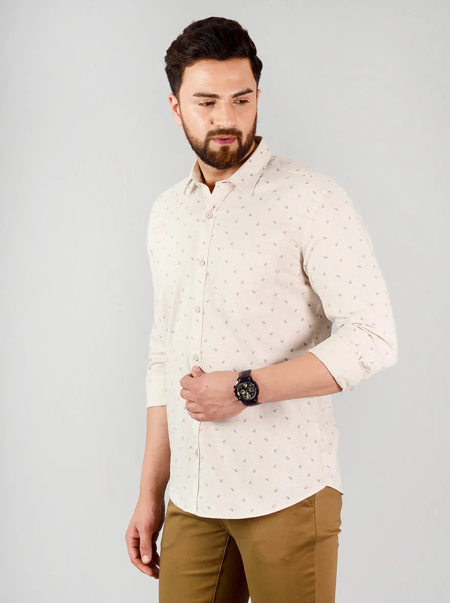 Light Beige Printed Slim Fit Casual Shirt | JadeBlue