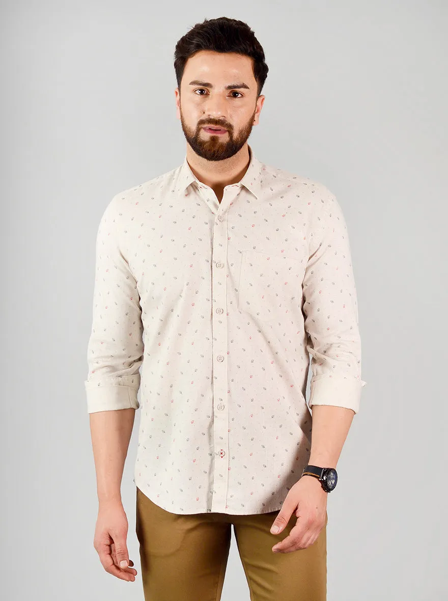 Light Beige Printed Slim Fit Casual Shirt | JadeBlue