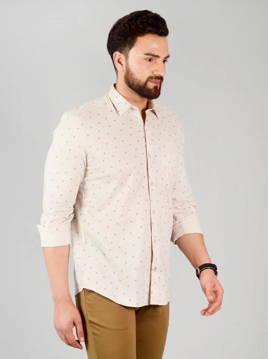 Light Beige Printed Slim Fit Casual Shirt | JadeBlue