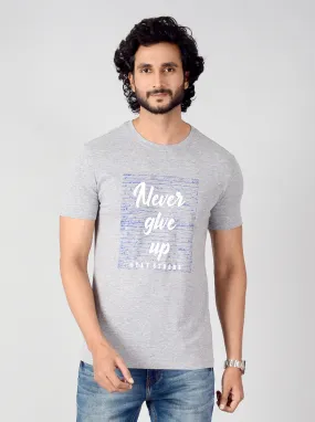 Light Grey Printed Slim Fit T-shirt | Greenfibre