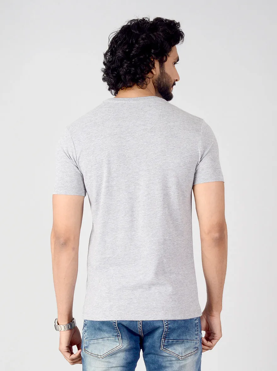 Light Grey Printed Slim Fit T-shirt | Greenfibre