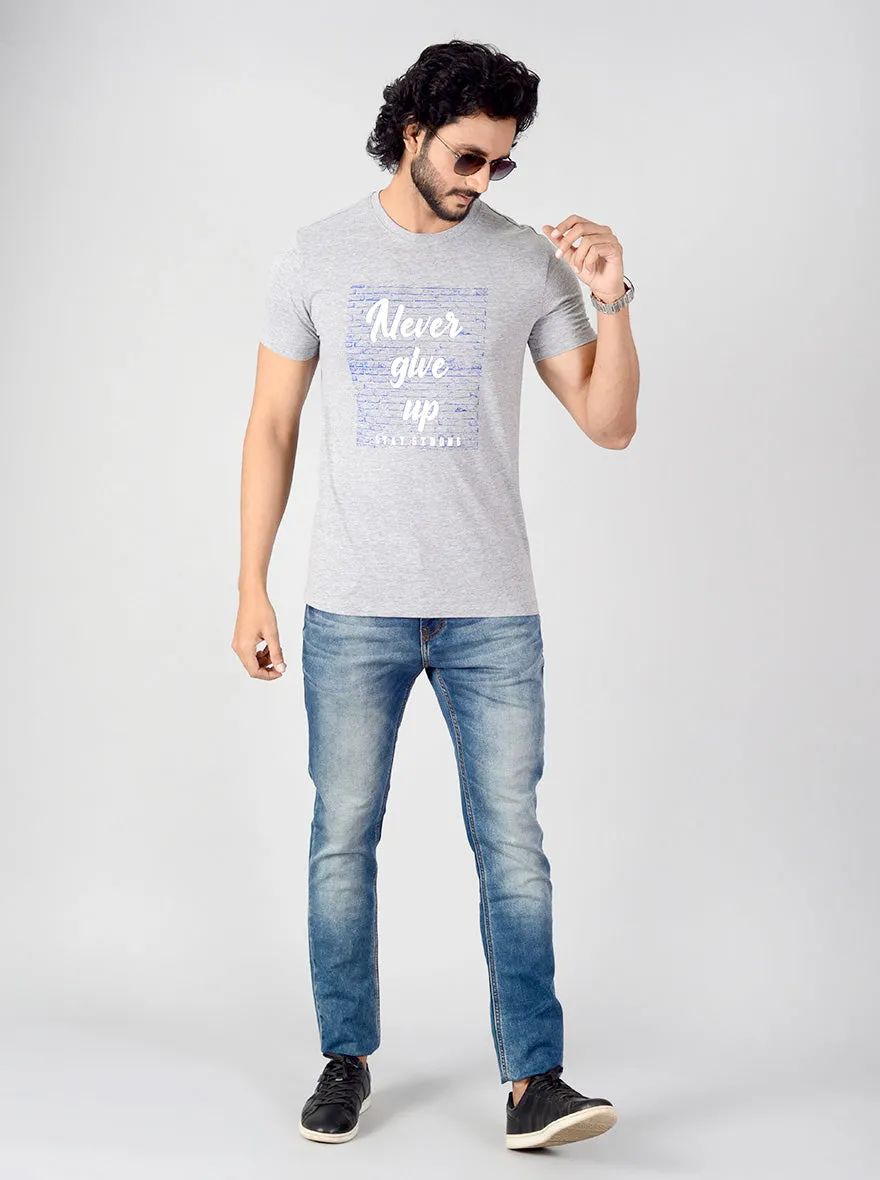 Light Grey Printed Slim Fit T-shirt | Greenfibre