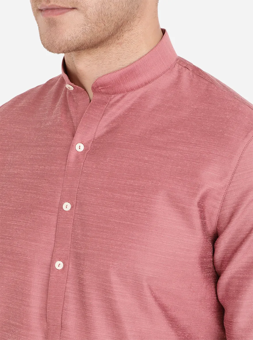 Lilac Pink Self Textured Regular Fit Modi Kurta | JadeBlue