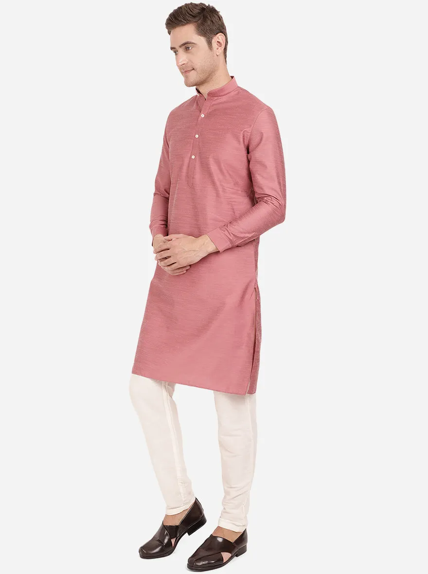 Lilac Pink Self Textured Regular Fit Modi Kurta | JadeBlue