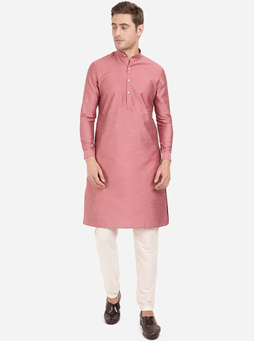 Lilac Pink Self Textured Regular Fit Modi Kurta | JadeBlue