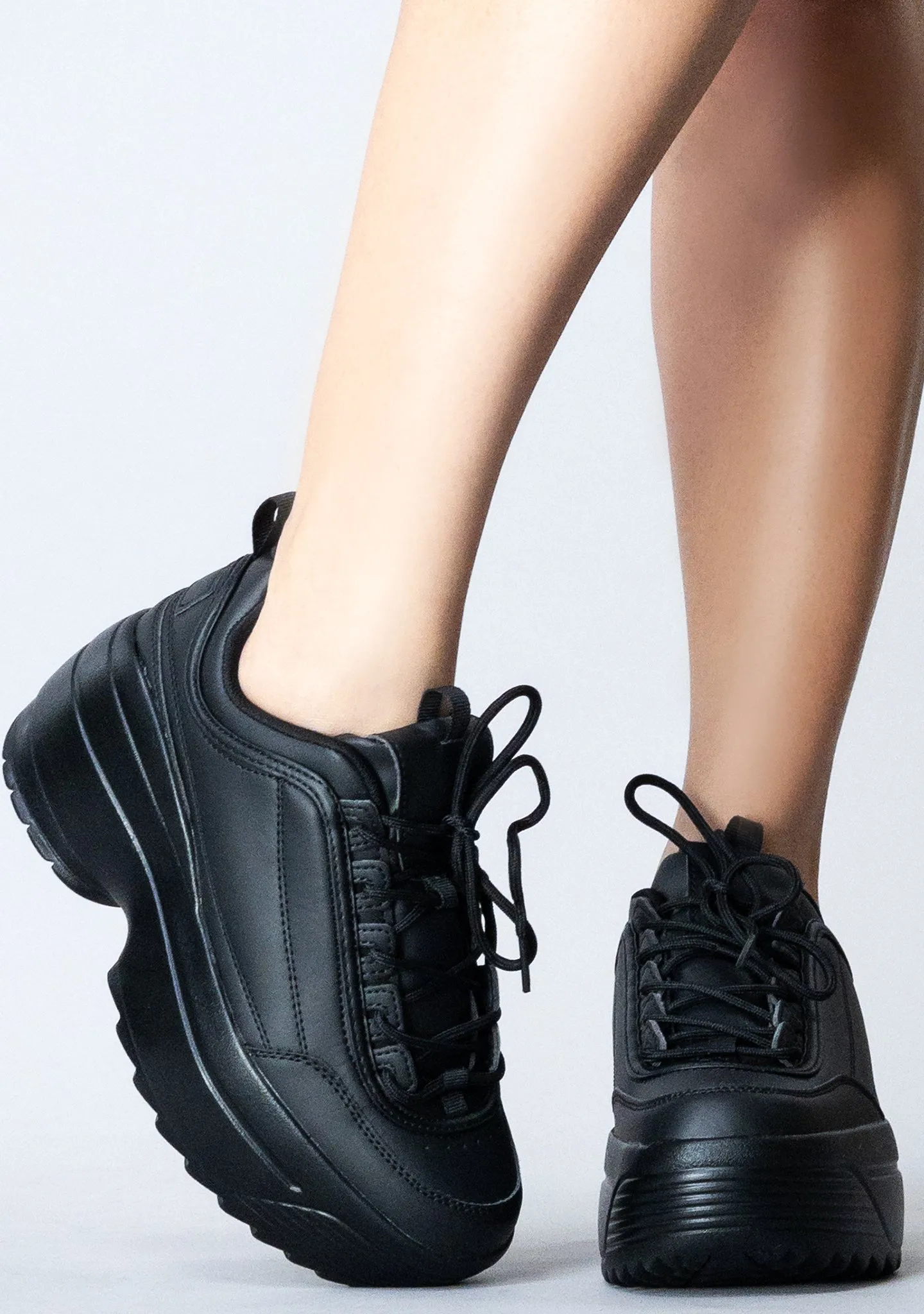 LILY 5005 Next Level Black Platform Sneakers