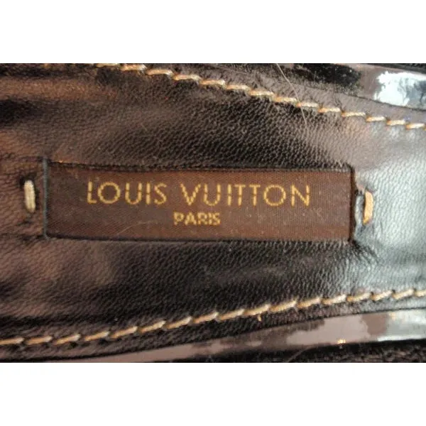 LOUIS VUITTON Slick Black Patent Leather Square Toe Cut Out Buckle Vamp Heel | Size 39.5 - US 8.5-9