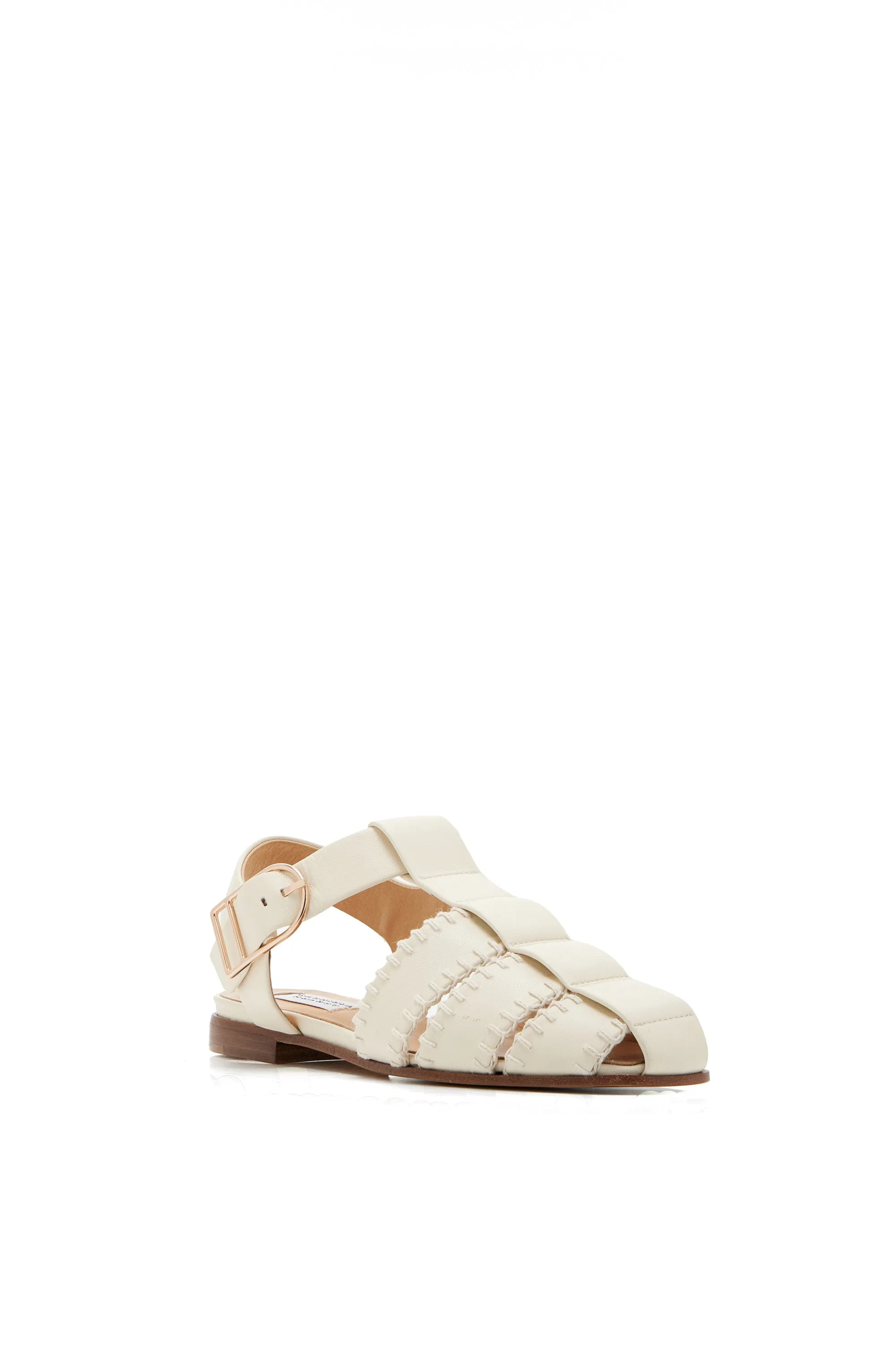 Lynn Flat Sandal in Cream Nappa Leather with Stitch