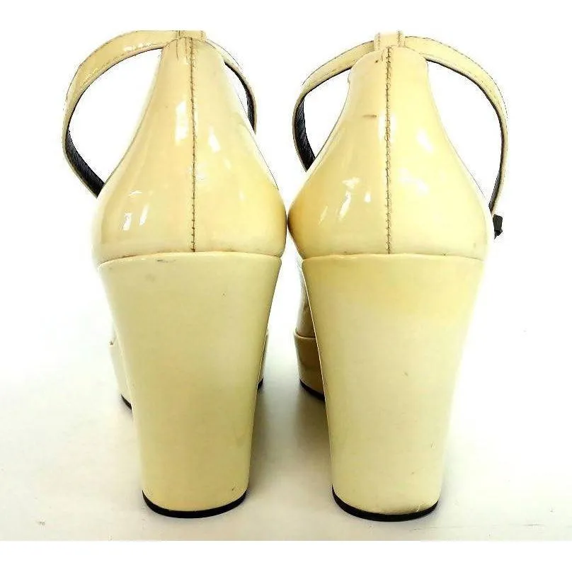 MARC JACOBS Off-White Patent Leather Wedges | Size US 9 - EU 39