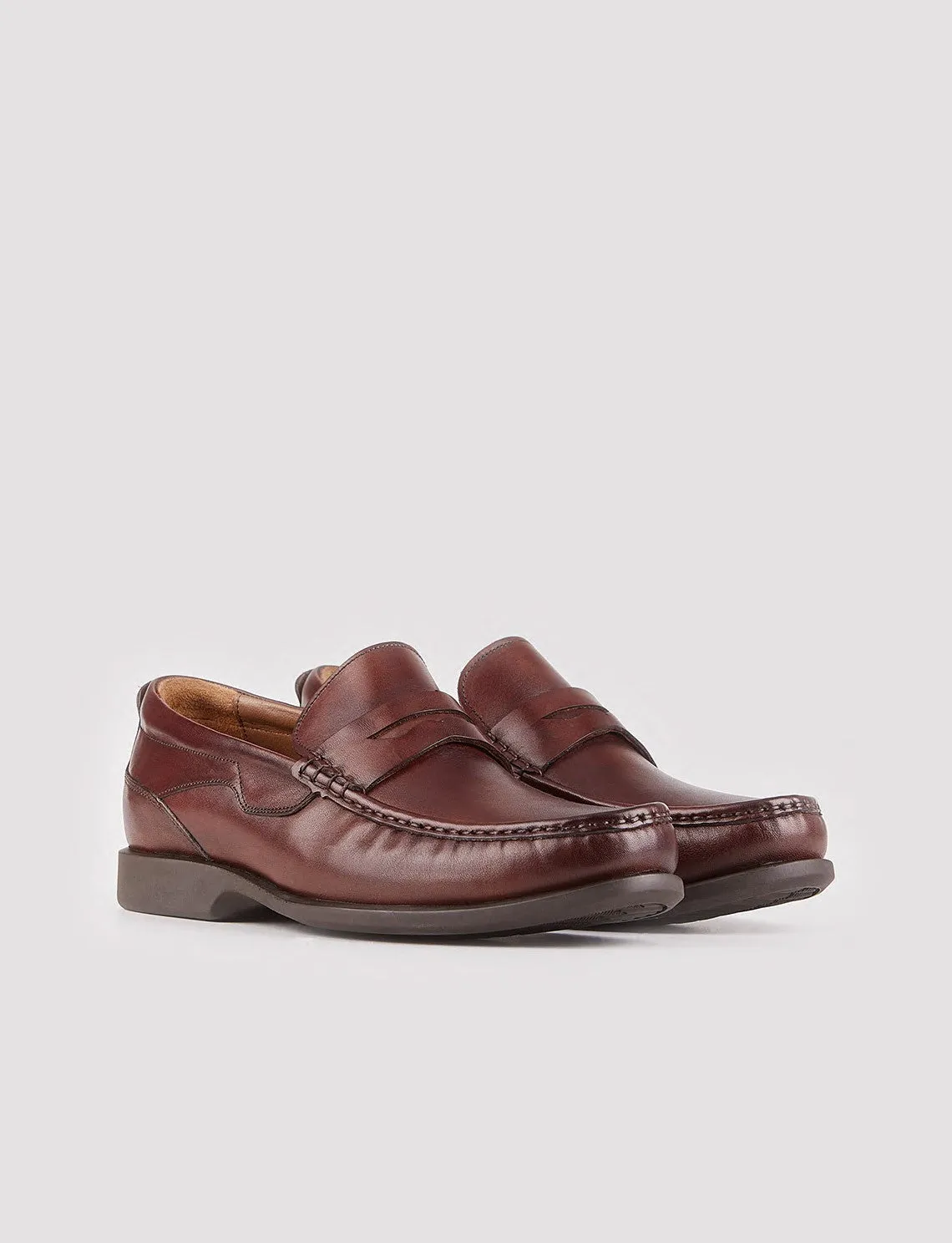 Men Brown Genuine Leather Slip On Penny Loafers