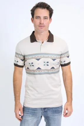 Men's Aztec Panoramic Print Beige Polo