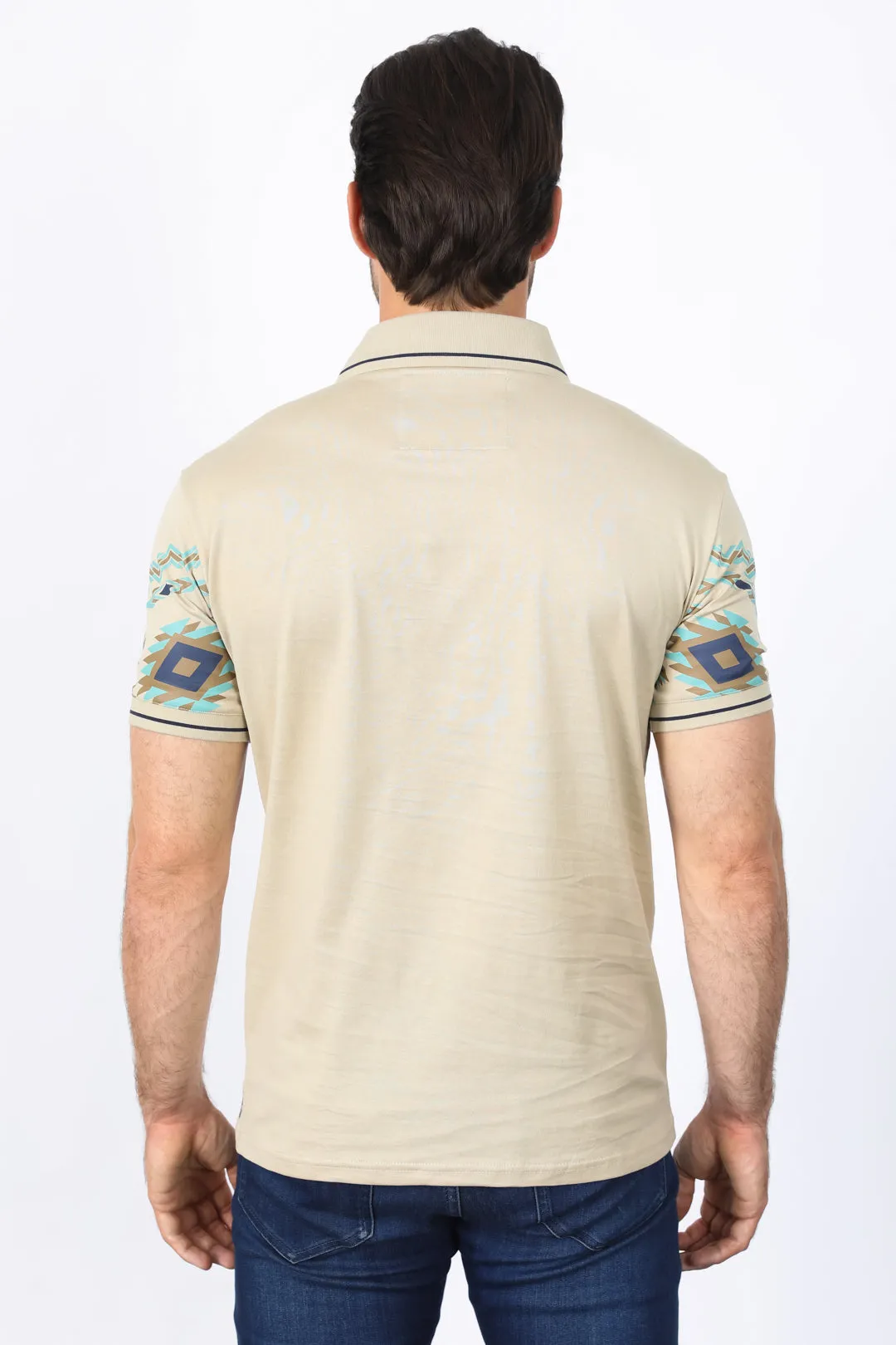 Men's Beige Aztec Panoramic Print Polo