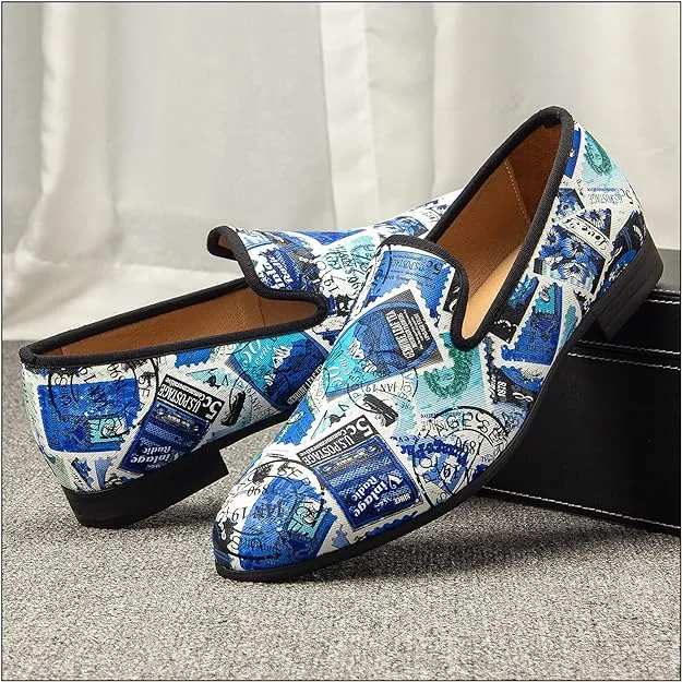 Men's Blue & White Passport Printed ress Shoes