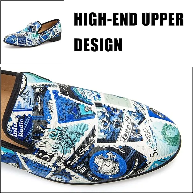 Men's Blue & White Passport Printed ress Shoes