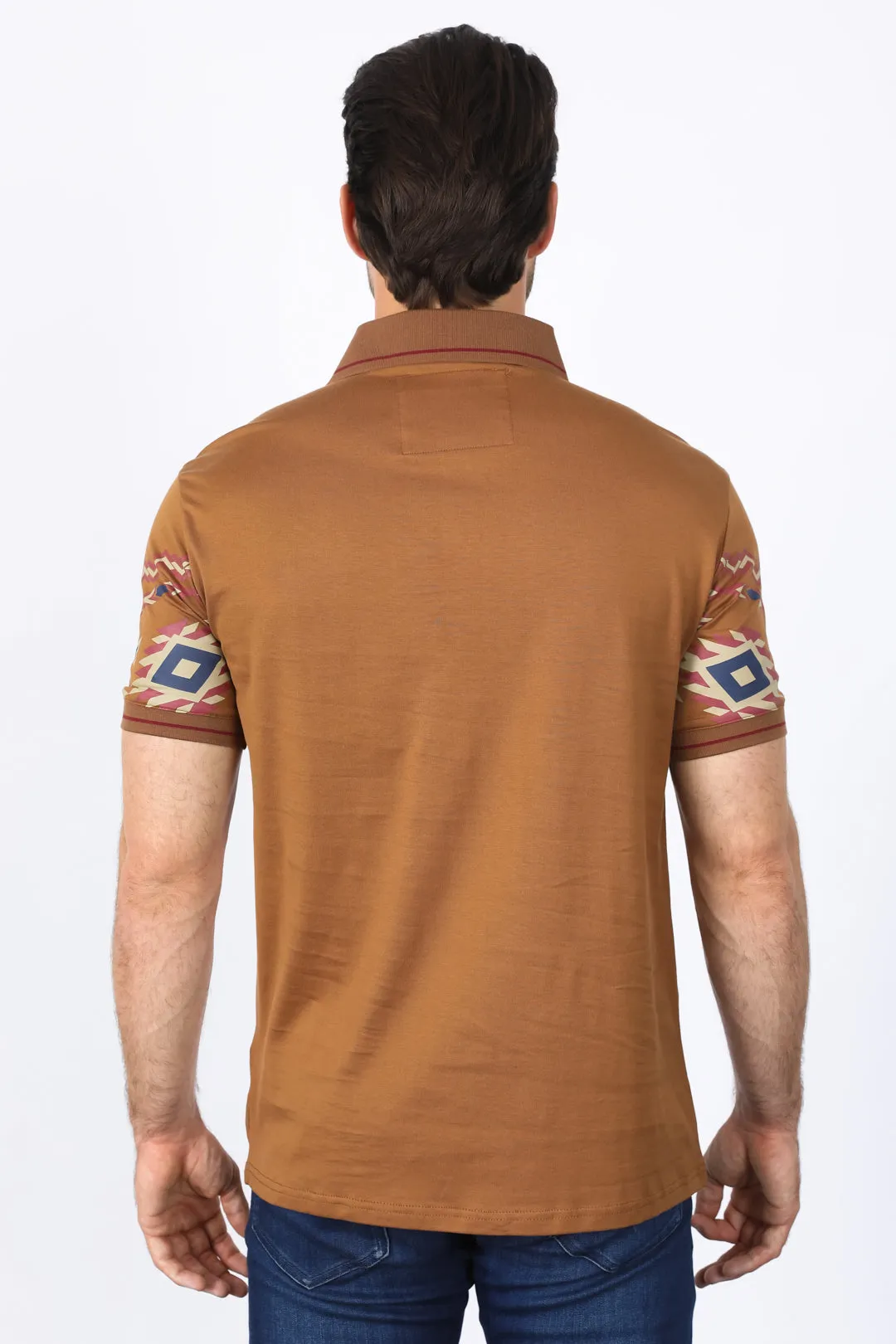 Men's Camel Aztec Panoramic Print Polo