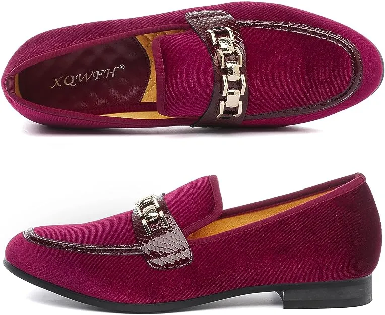 Men's Formal Red/Black Velvet Fashionable Dress Loafer Shoes