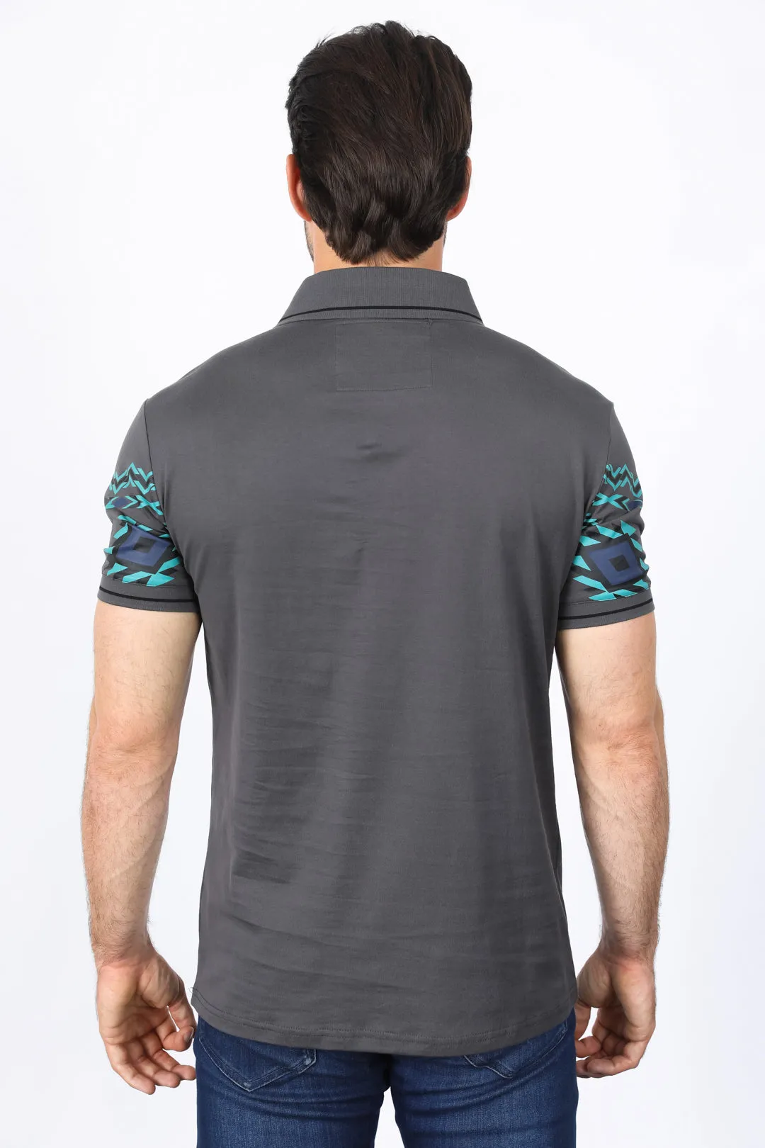 Men's Grey Aztec Panoramic Print Polo