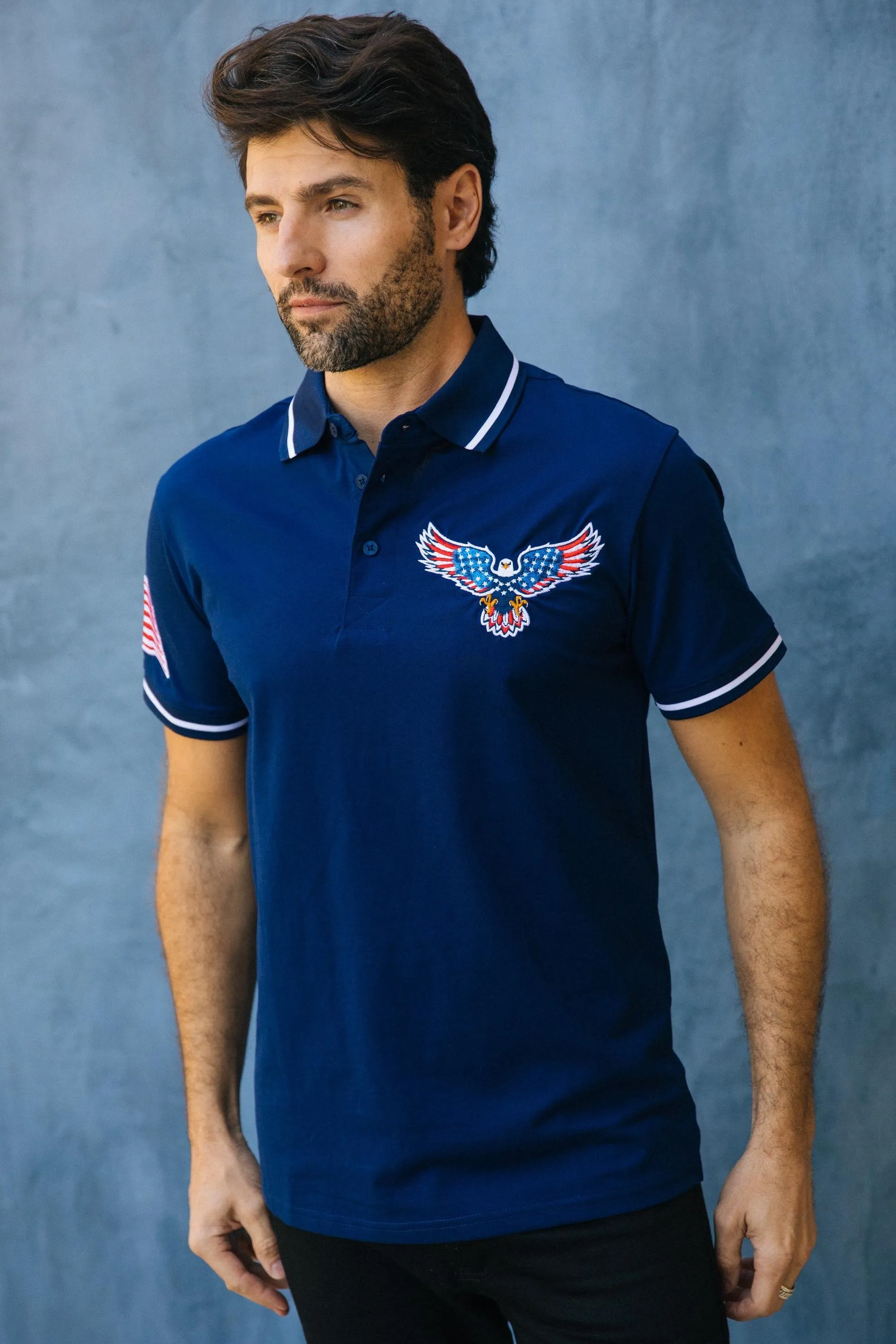 Mens Modern Fit Stretch USA Embroidery Polo