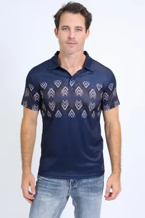 Men's Performance Fabric Aztec Panoramic Print Navy Polo