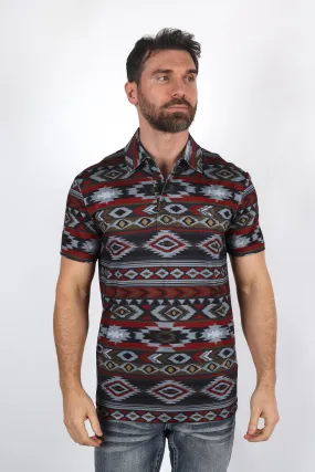 Mens Performance Fabric Modern Fit Stretch Aztec Print Polo