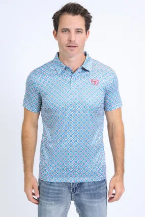 Mens Performance Fabric Print Blue Polo