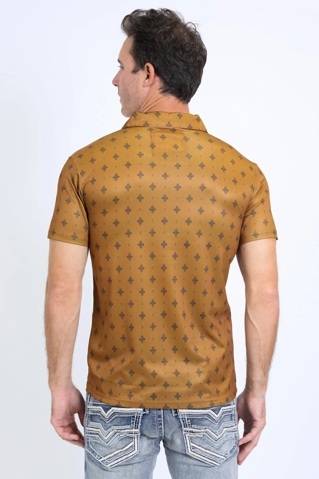 Mens Performance Fabric Print Camel Polo