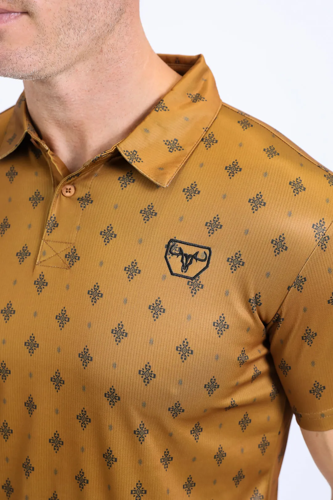 Mens Performance Fabric Print Camel Polo