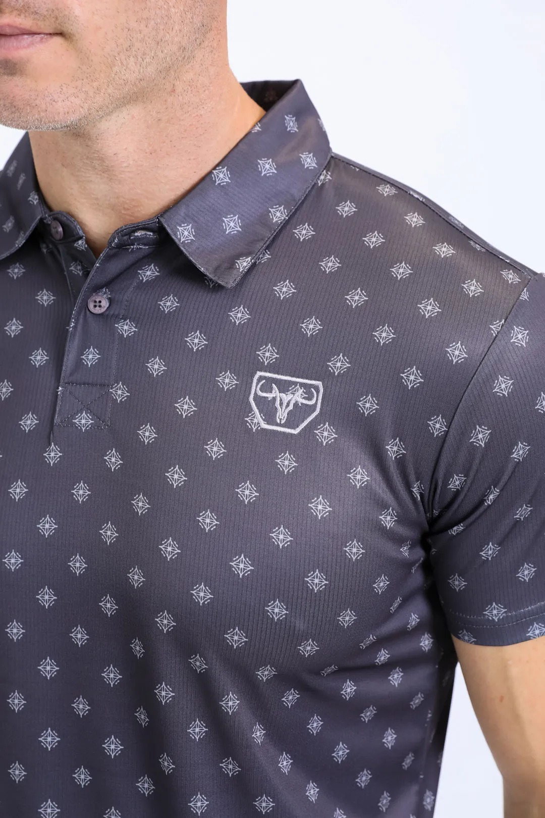 Mens Performance Fabric Print Charcoal Polo