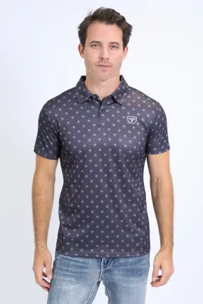 Mens Performance Fabric Print Charcoal Polo