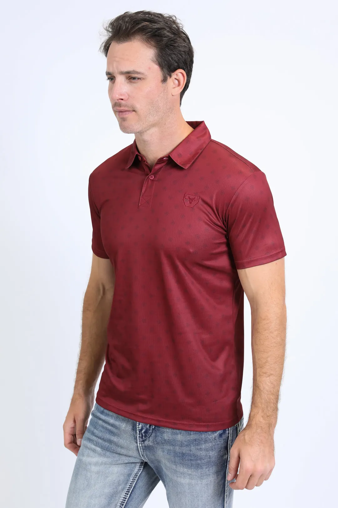 Mens Performance Fabric Print Red Polo