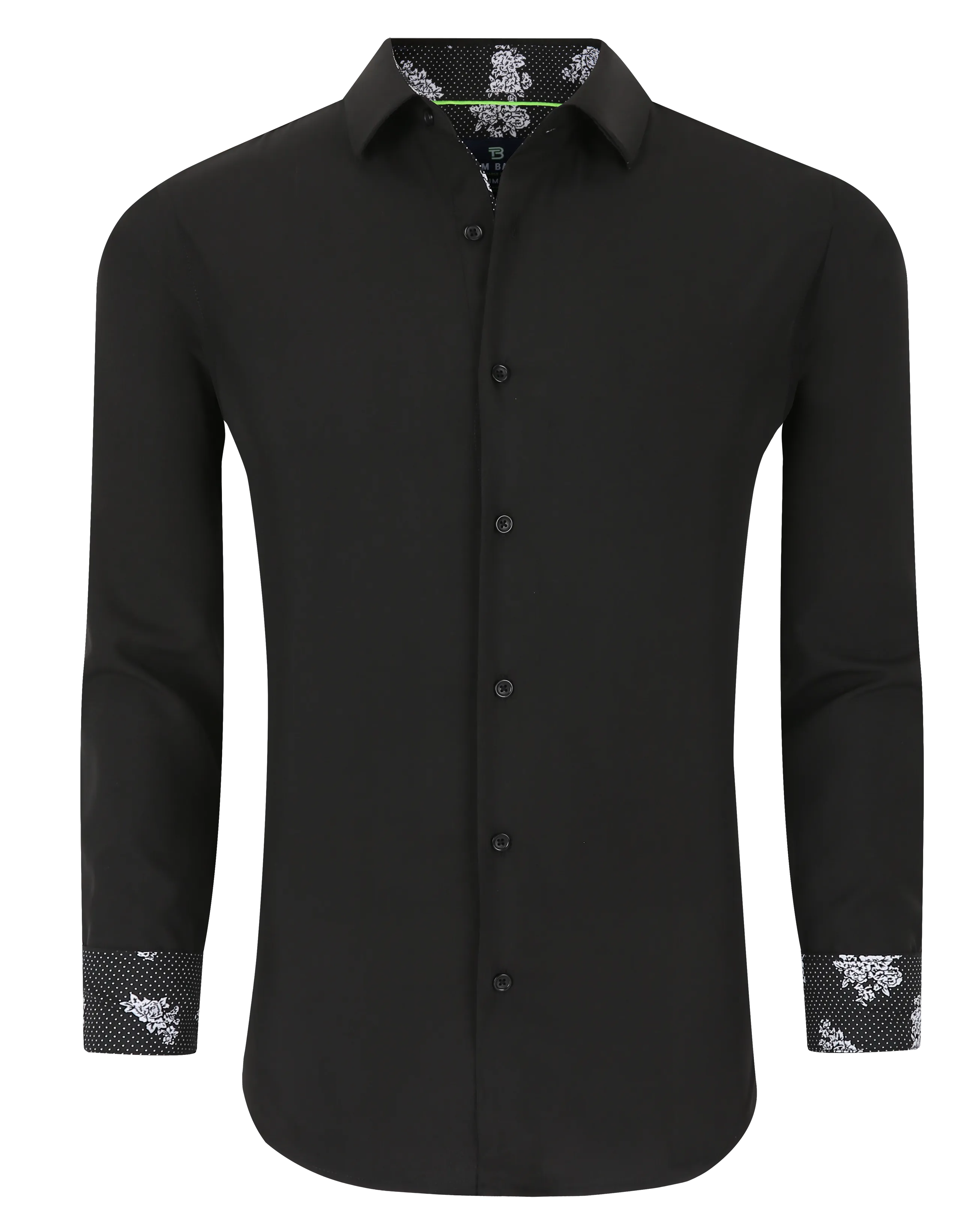 Men's Slim Fit Geometric Performance Long Sleeve Shirt Black